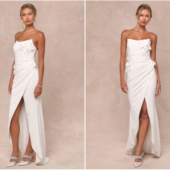 LULU's Bridal Wedding Chic Modern Sexy Floral Bustier Mermaid Trumpet Gown - Picture 3 of 5